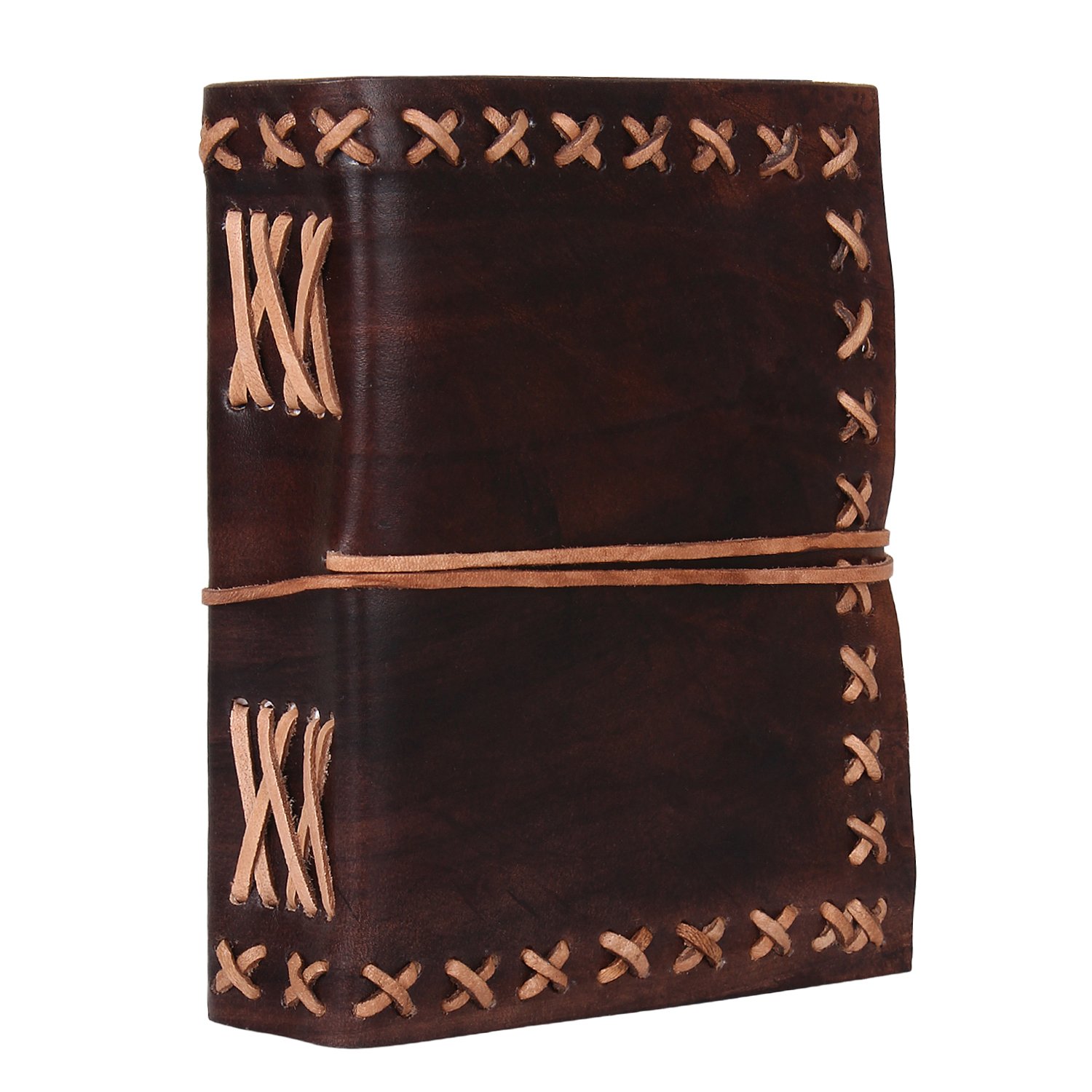 RUSTIC TOWN Leather Cover Writing Diary with Belt Lock Notebook Journal Unruled Notepad Personal Diaries for Men and Women