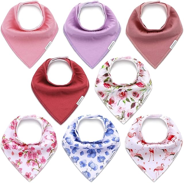 KiddyCare Soft Baby Bibs - Organic Cotton Bandana Baby Bibs for Boy & Girls, Absorbent Lightweight Dribble Bibs for Baby Girl, Baby Bibs 0-6 Months, Bandana Bibs, Toddler Baby Bibs Newborn (8 Pack)