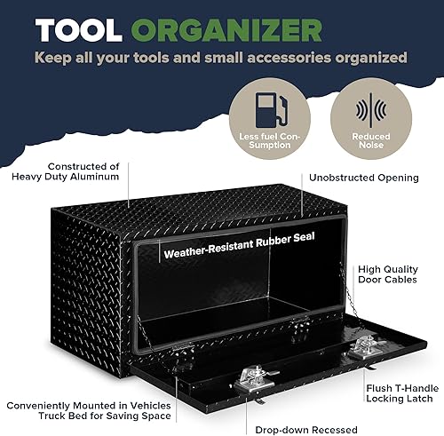 Miniatura 5 de ARKSEN - Caja de herramientas de aluminio con placa de diamante de 36 pulgadas, para camioneta, cuatrimoto, remolque, con cerradura y llave, color