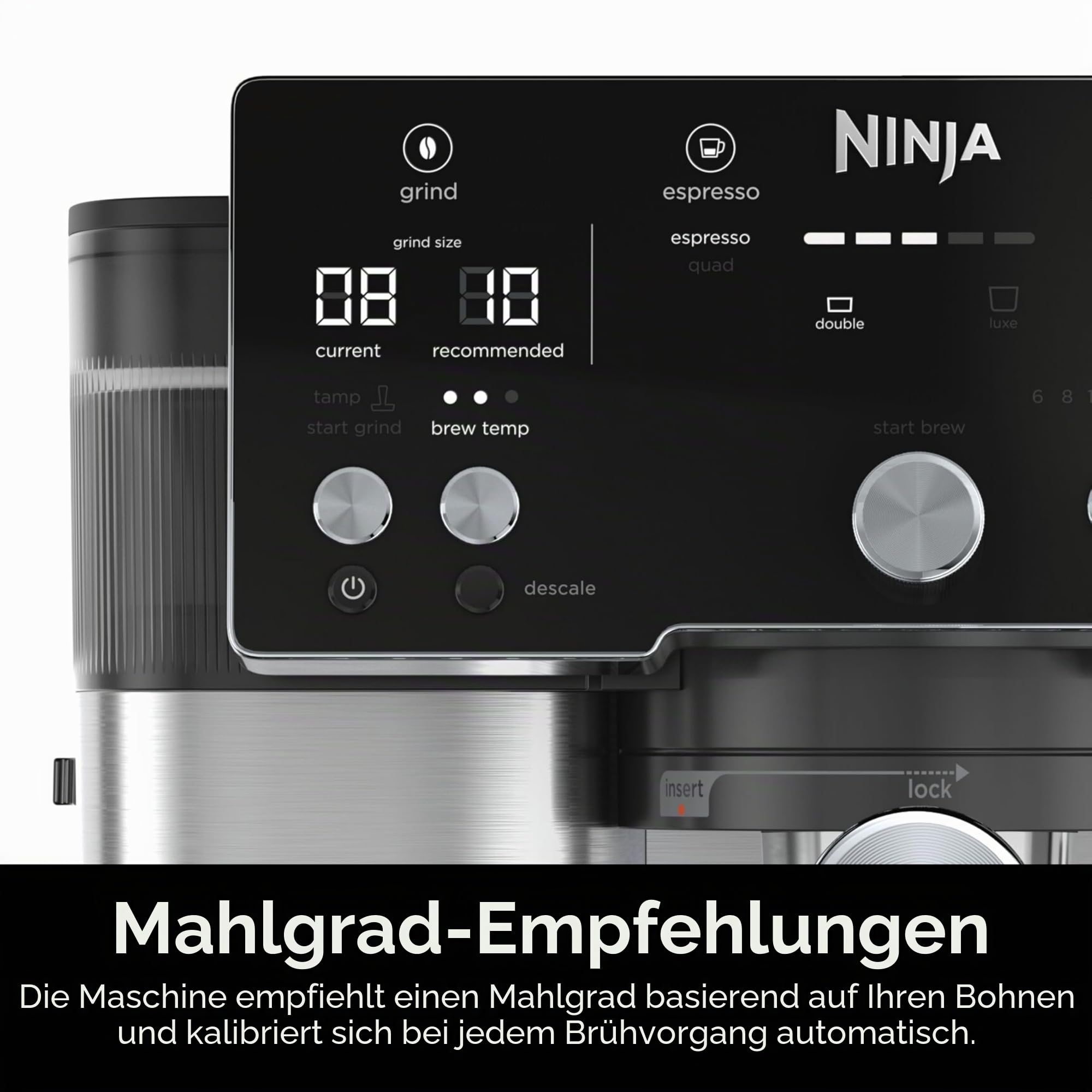 Ninja Luxe Café Essential Serie Espressomaschine Tropfkaffeemaschine integriertes Mahlwerk freihändiger Aufschäumer Cappuccino Latte
