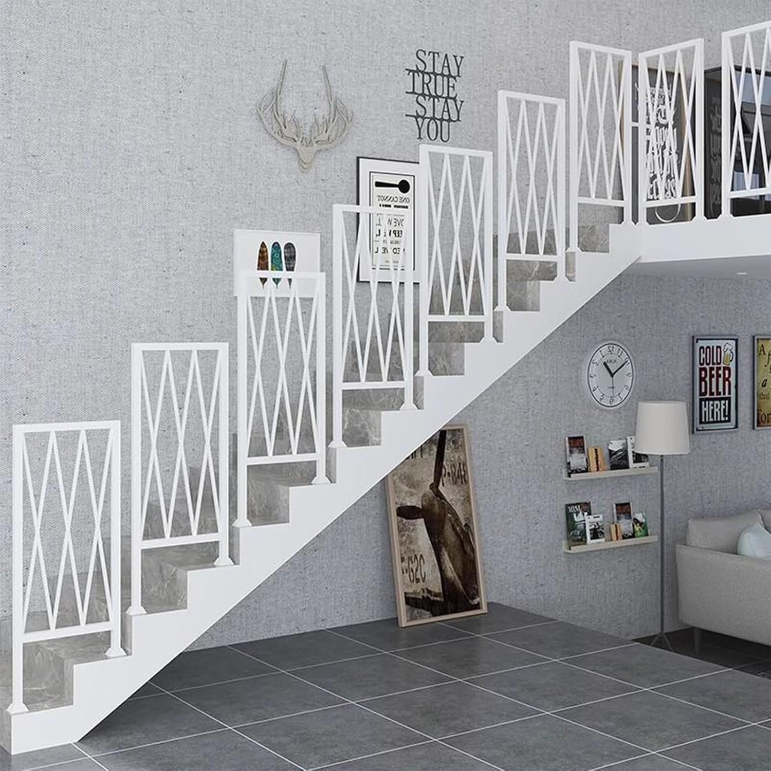 Industrial Handrail for Stairs, Heavy Duty Non-Slip 1-3 Step Grab Bars, Metal Staircase Handrail for Garage, Porch, Garden, Loft, Deck, Outdoor(Gold)