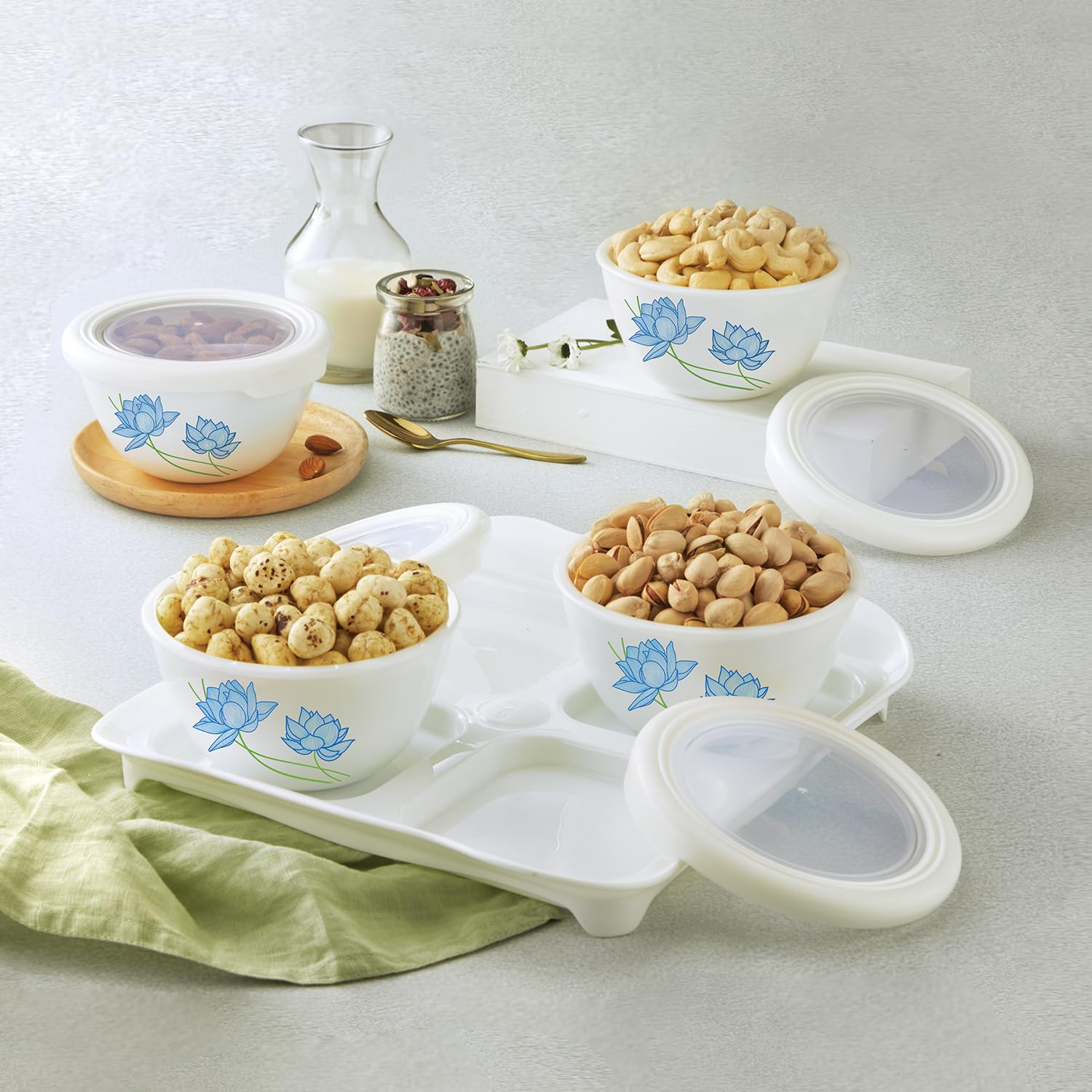 CELLO Tiffany Neelkamal Dry Fruit Set | Set of 4 | Serving Bowl | Serving Tray | Containers with Lid | 500ml, White (B0C71JHW5S) Amazon Price History, Amazon Price Tracker