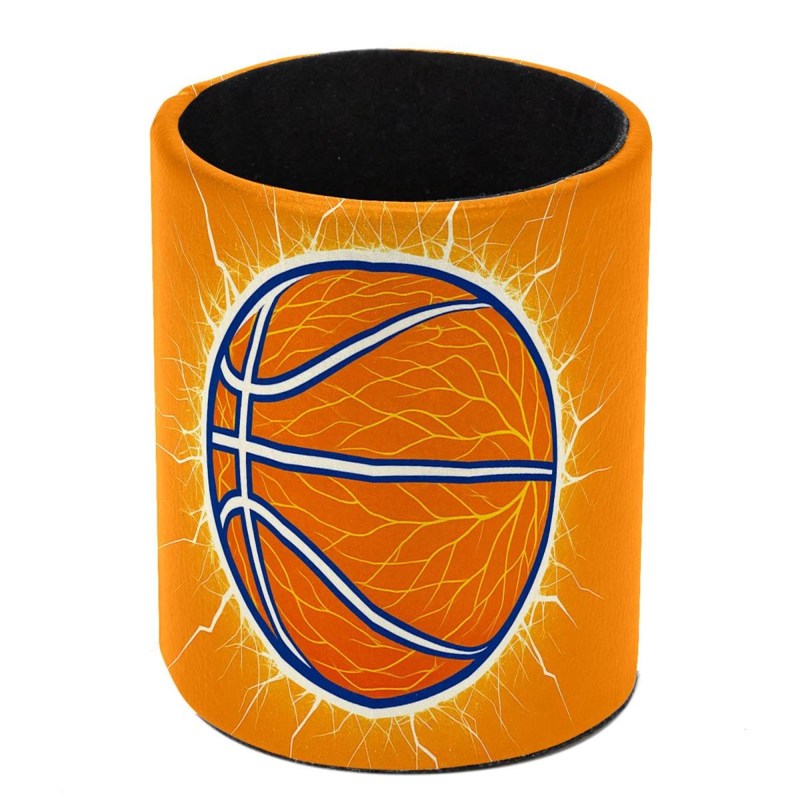 HEOEH Basketball Pen Holder for Desk, PU Leather Pencil Holder Pen Cup Marker Holder Makeup Brush Holders, Desk Accessories & Workspace Organizers for Home, Office