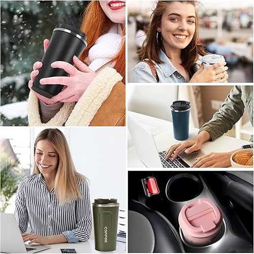 Miniatura 2 de Senshuomy Taza de café de viaje a prueba de derrames, taza de café aislada para llevar, vaso de café, tazas de café reutilizables con tapa de sello,