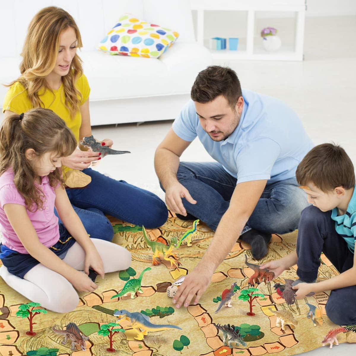 RenFox Dinosaur Toys Set with Activity Play Mat - 30Pcs Dinosaurs Playsets Include 16 Jurassic Dinosaur Figures, 4 Trees, 4 Stone, 4 Frence, Realistic Dino World Toy Gift for Kids Boys Girl
