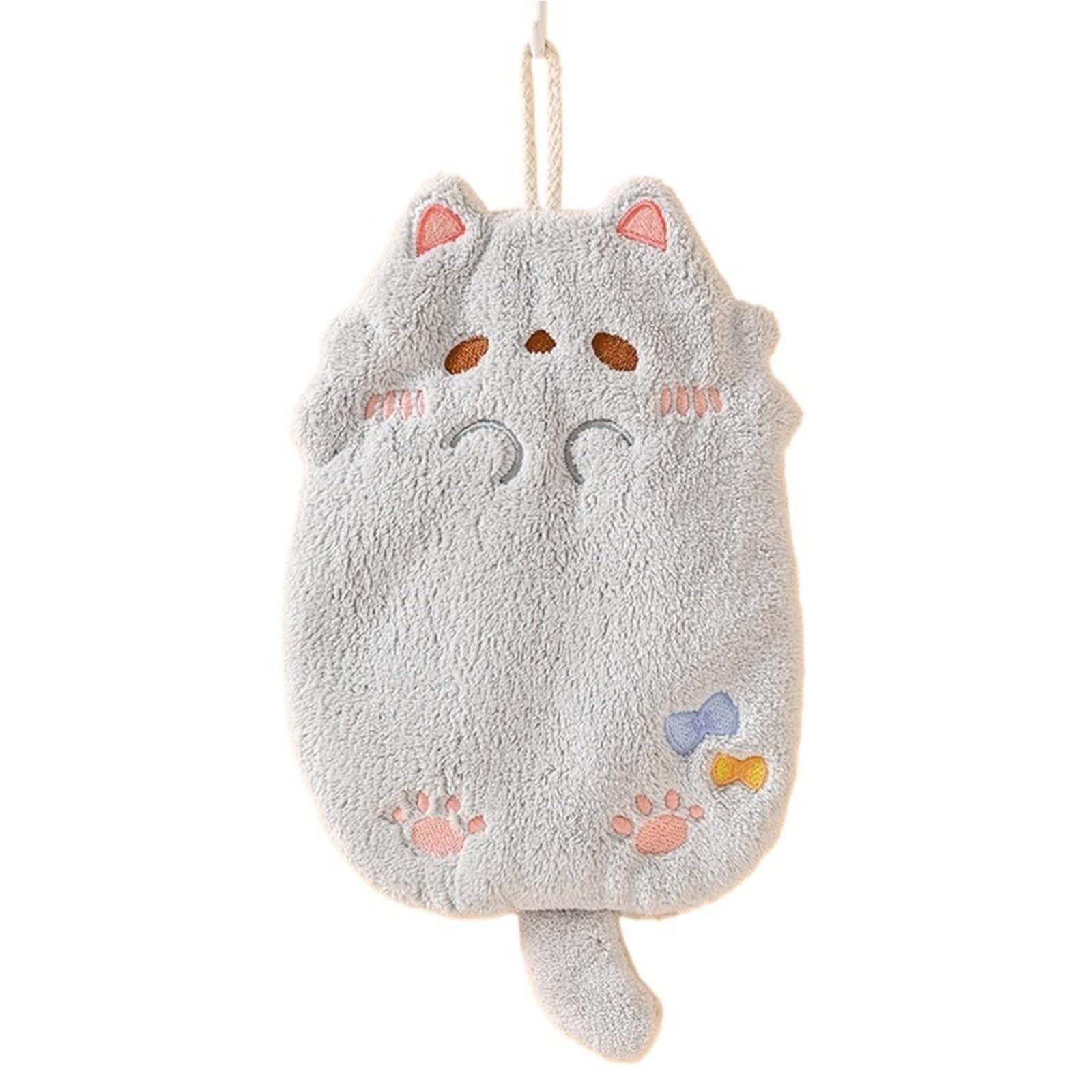 WSQHAO 3Pcs Cartoon Cat Kitchen Cleaning Towel Hanging Loops Hand Towels Microfiber Soft Absorbent Cloth Rag for Hand(Color3)