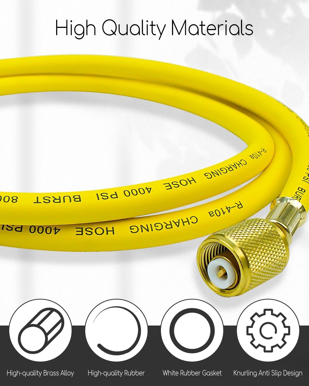 3/8" FL to 1/4" FL Vacuum Certified Refrigerant Hose for R410A R22 All Common Refrigerants, 800 PSI, 6Ft, Yellow