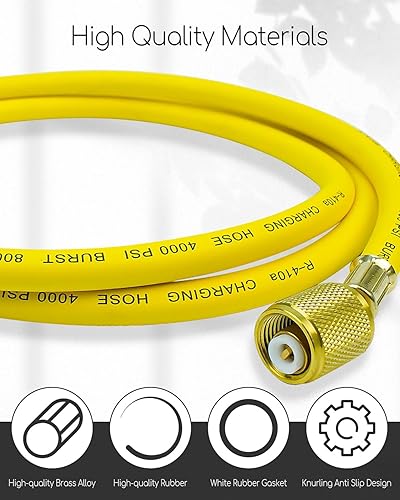 Miniatura 4 de Manguera refrigerante certificada al vacío FL de 38" a 14" FL para refrigerantes R410A R22 todos los refrigerantes comunes, 800 PSI, 6 pies, amarillo