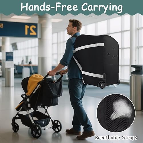 Miniatura 8 de Mochila de viaje para asiento de automóvil infantil, para avión, se adapta al cochecito y base de asiento de automóvil Doona, funda acolchada para