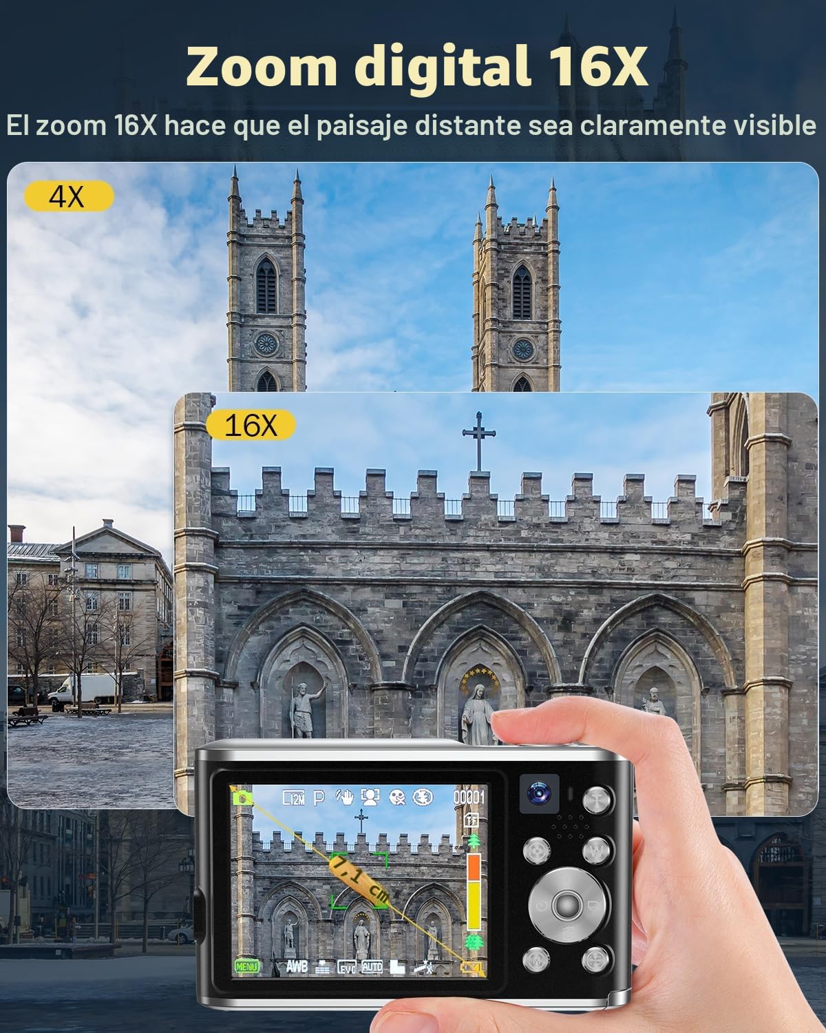 Cámara Digital, AutoFocus 4K Cámara Compacta Cámara fotográfica con Tarjeta de Memoria de 32 GB con cámara Dual HD 48 MP Zoom Digital 16X Pantalla Grande de 2,8" para Principiantes