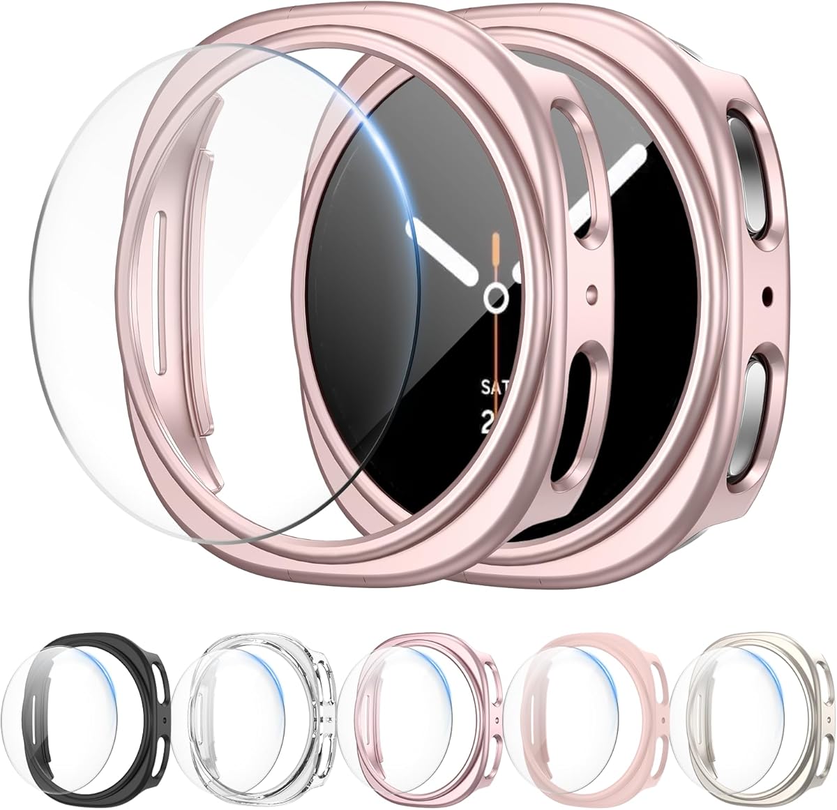 5+5Pack Screen Protector for Samsung Galaxy Watch 8 40mm Hard PC Bumper Case with HD Tempered Glass Protective Film