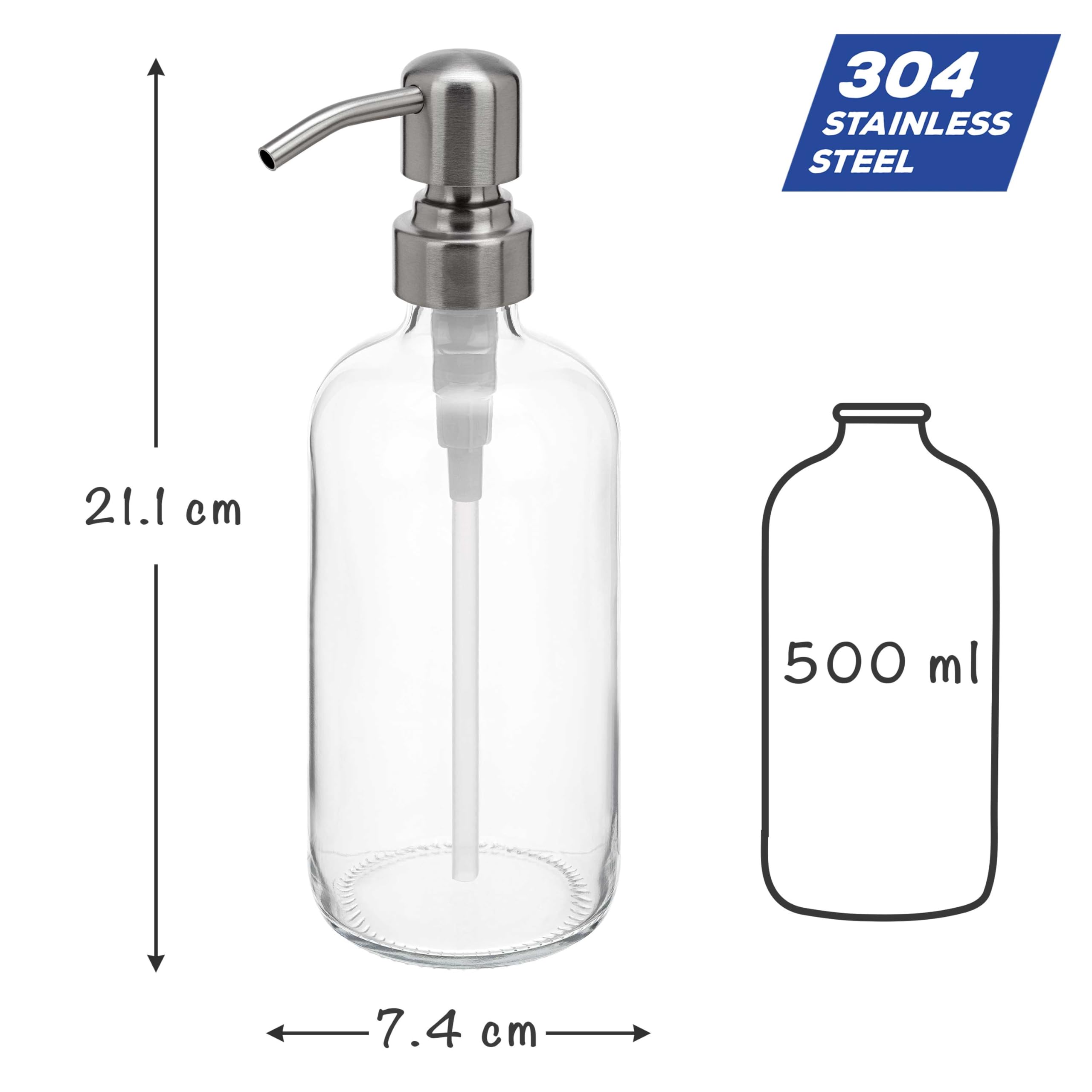 Dispenser Sapone Liquido In Vetro Nero - 2 Pezzi Da 500ml Con Pompa Acciaio E Sottobicchiere Silicone - Foto 13