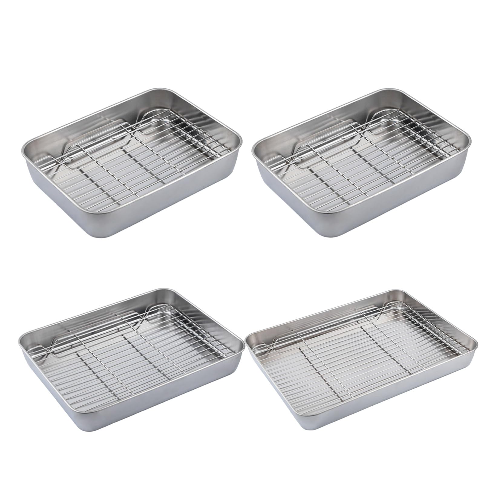 Sartén de acero inoxidable de gran capacidad con estante de alambre para hornear uniformemente, bandeja de parrilla duradera y resistente al óxido