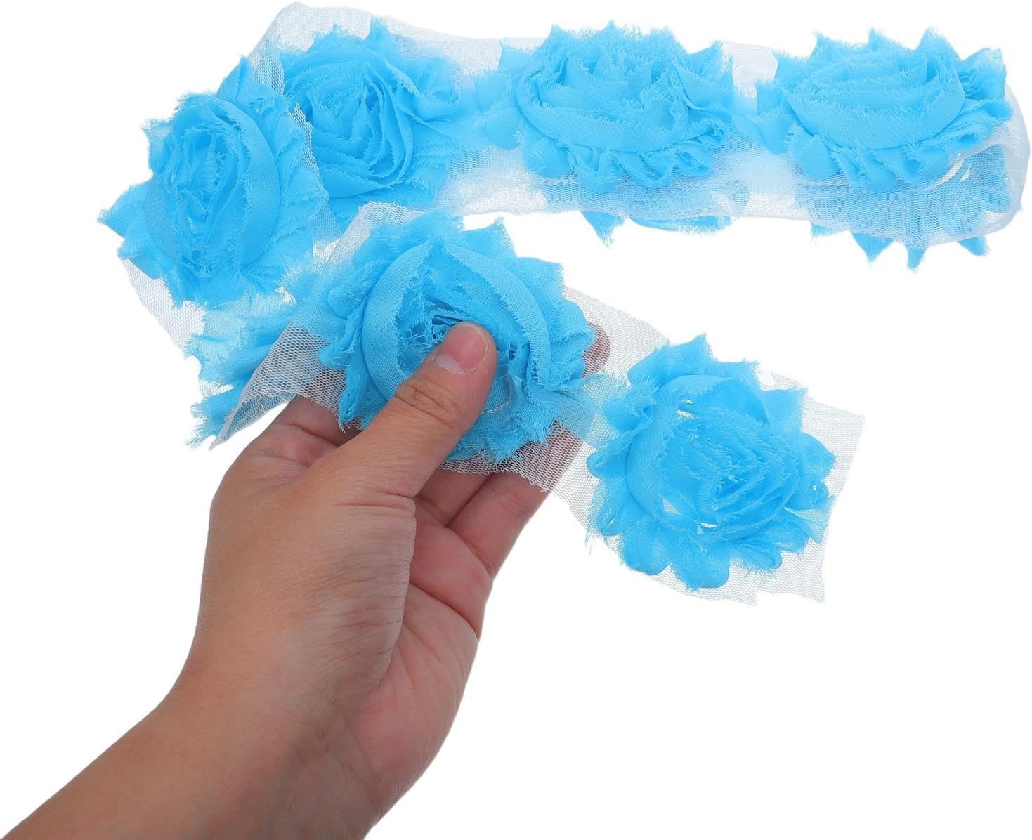 5pcs 3D Chiffon Flower Lace Trims - Shabby Bridal Bouquets Cluster Flower - 2.5" Trimming Fabric Embroidered Applique for Wedding Bridal Dress Clothes