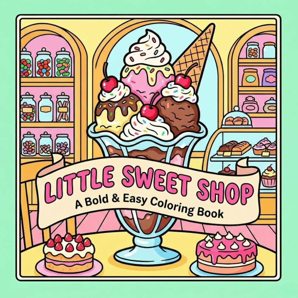 Little Sweet Shop: Bold And Easy Coloring Book For Adults, Beginners And Seniors: 40 Simple Cute And Relaxing Designs Of Desserts, Bakery Treats And Candy For Stress Relief And Relaxation