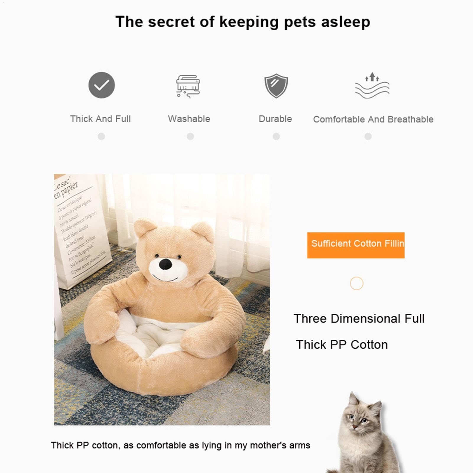 Cama De Mascotas De Peluche Para Perros - Cama Para Perro Bear Hug, Cama De Mascotas Super Suave, Linda Alfombra De Dormir Para Gato Y Oso | Cama De Jaula Para Perros En P