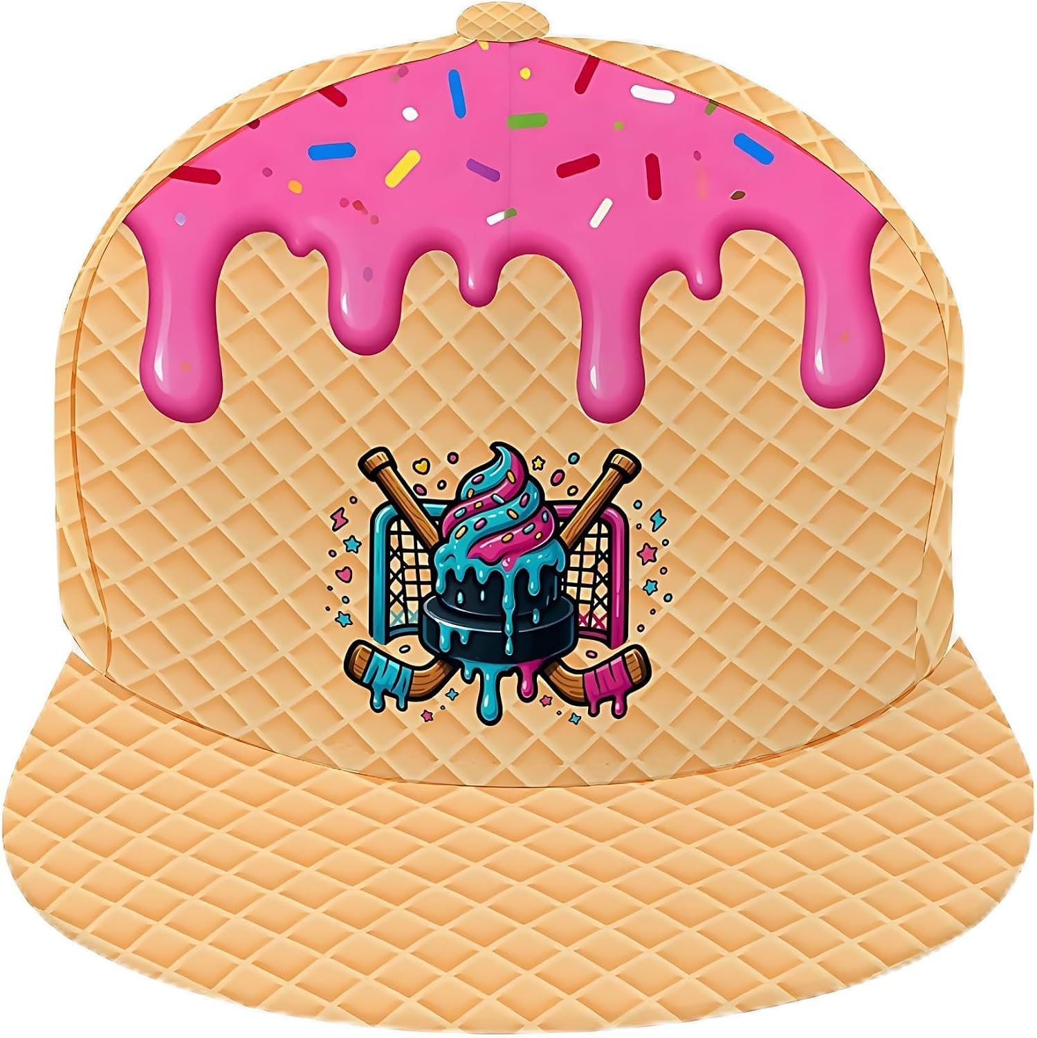 Baseball Ice Cream Drip Youth Cap, Waffle Pattern Hat for Kids Teens, Cute Sports Gift