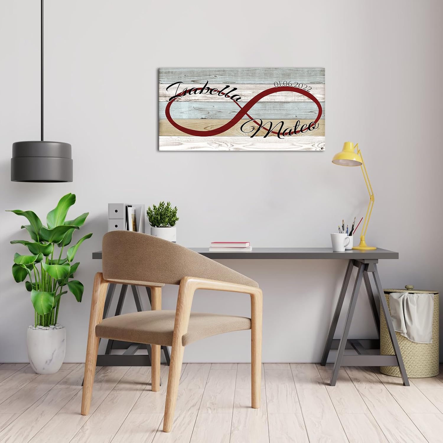 iLOOKLiKE Personalized Couple'S Names and Special Date Canvas Wall Art Unique Infinity Wall Decor Love Sign Pictures Painting Custom Poster Prints Framed for Him Her Wedding Newlywed Engagement