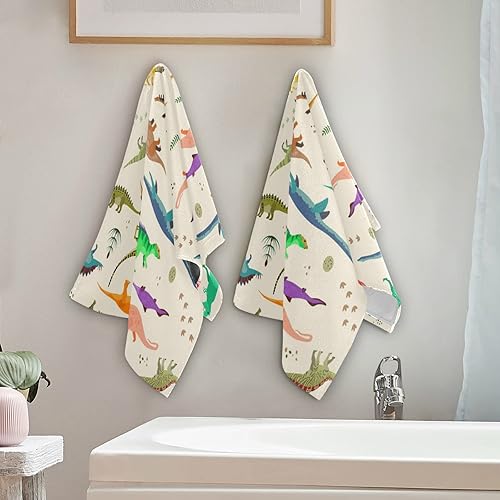 Miniatura 4 de Juego de 2 toallas de mano de dinosaurio de animales lindos, toalla de baño infantil de dinosaurio suave, altamente absorbente, toalla de baño
