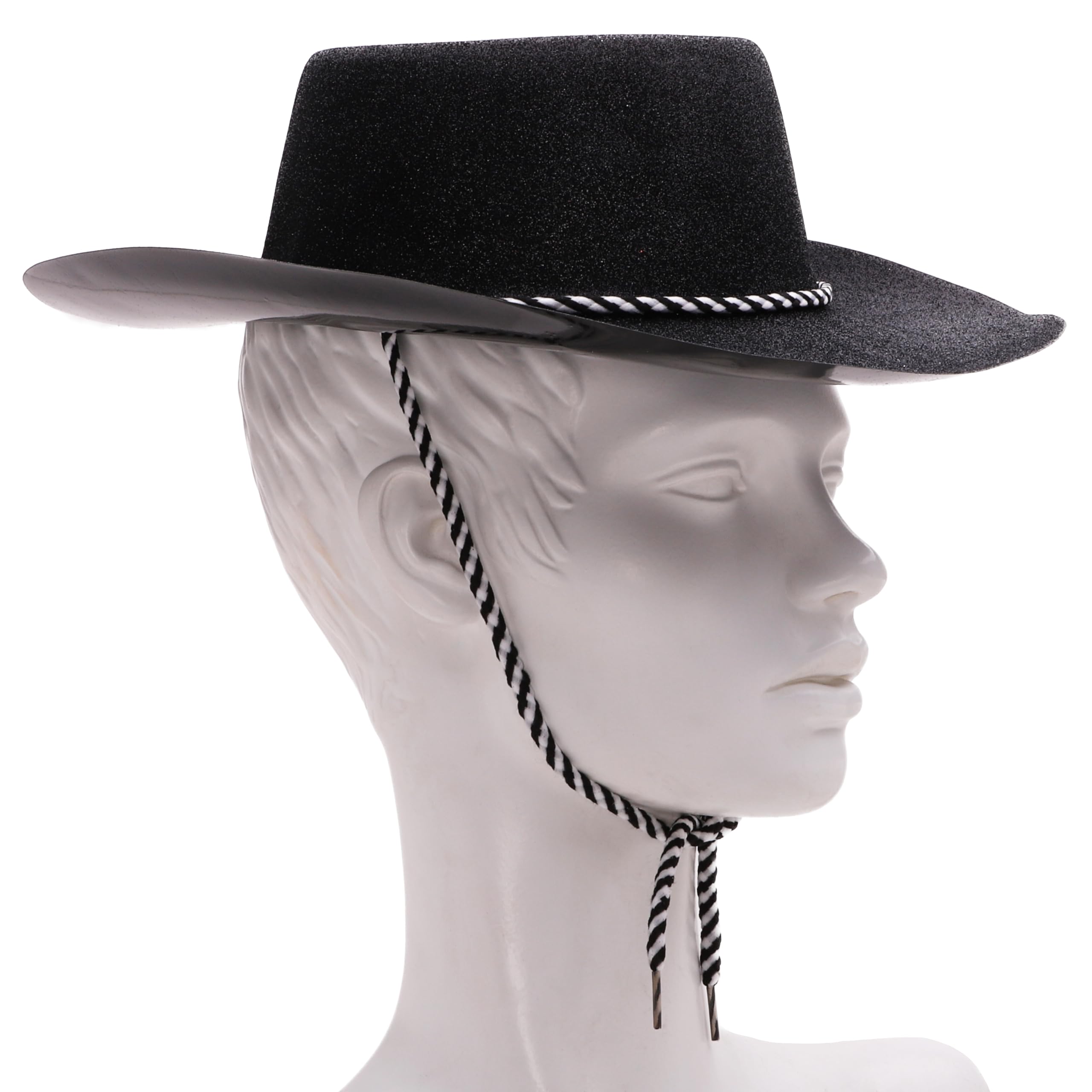 Toyland® Pack of 3-34cm (13") Black Glitter Cowboy Hats - Festivals, Concerts, Fancy Dress & Hen Do Accessories - Image 3