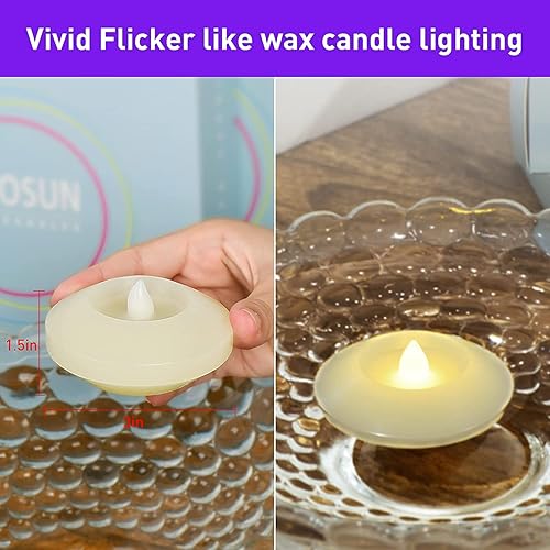 Miniatura 3 de Velas flotantes LED de más de 120 horas para centros de mesa, paquete de 12 velas de té parpadeantes blancas cálidas que funcionan con pilas,
