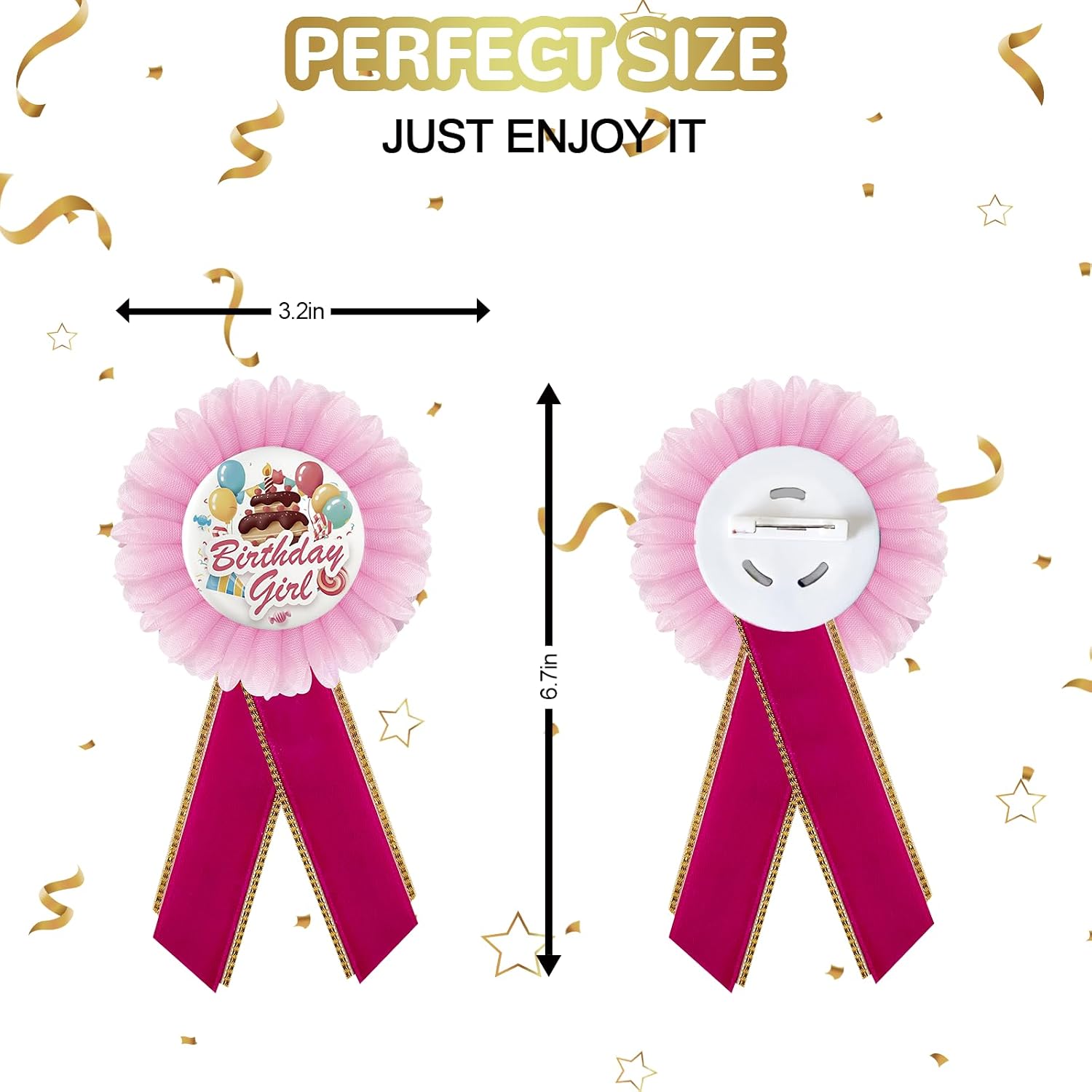 Pink Birthday Girl Tinplate Badge Pin, Happy Birthday Button for Girl, Pink Rosette Birthday Princess Award Badge Pin, Baby Girl One Year Old Party Decorations
