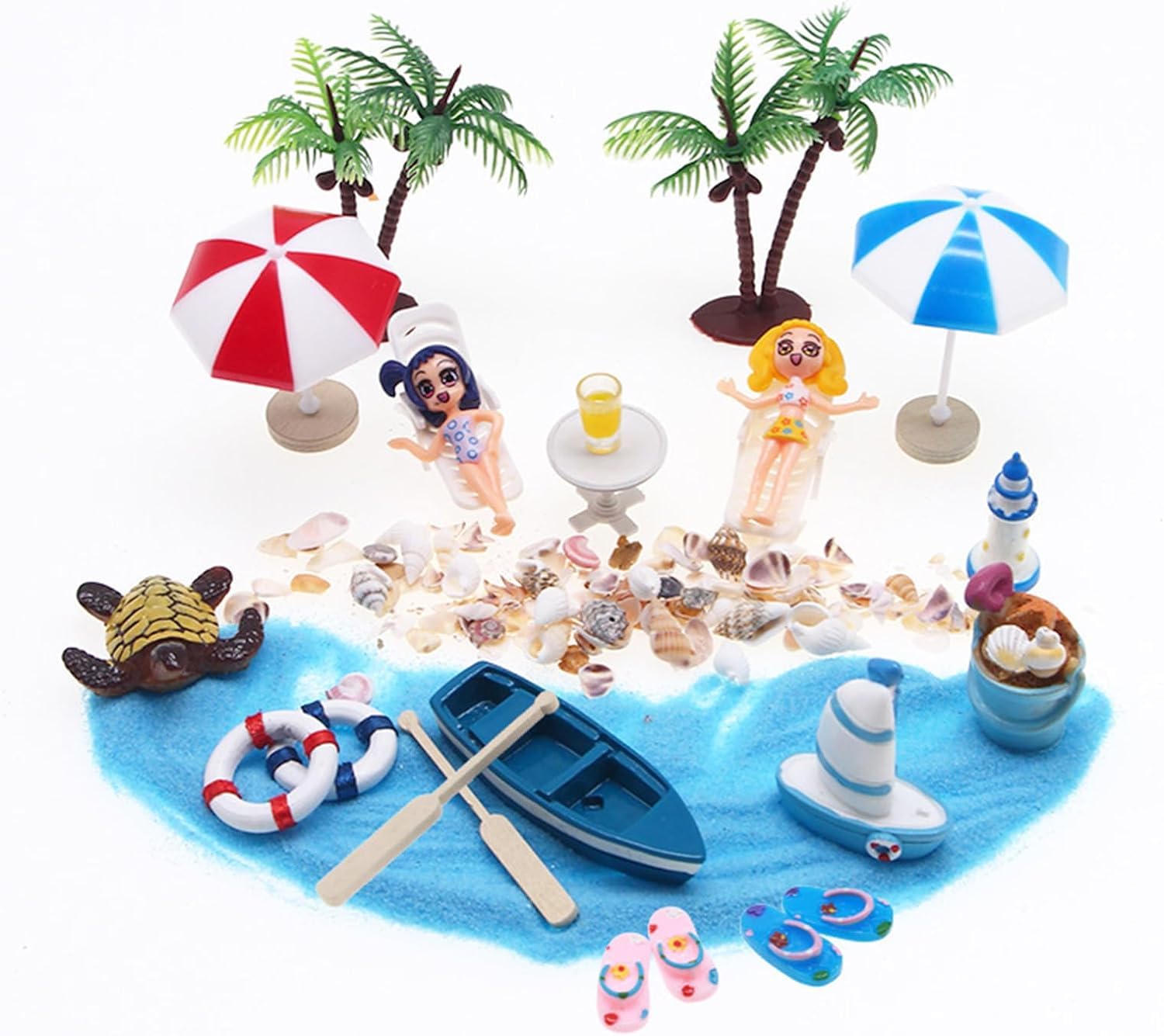 Young Wolf 23 Sets Beach Style Miniature Ornament Kits Set 1:12 Dollhouse Beach Chair Umbrella Dolls Seaside Beach Accessories
