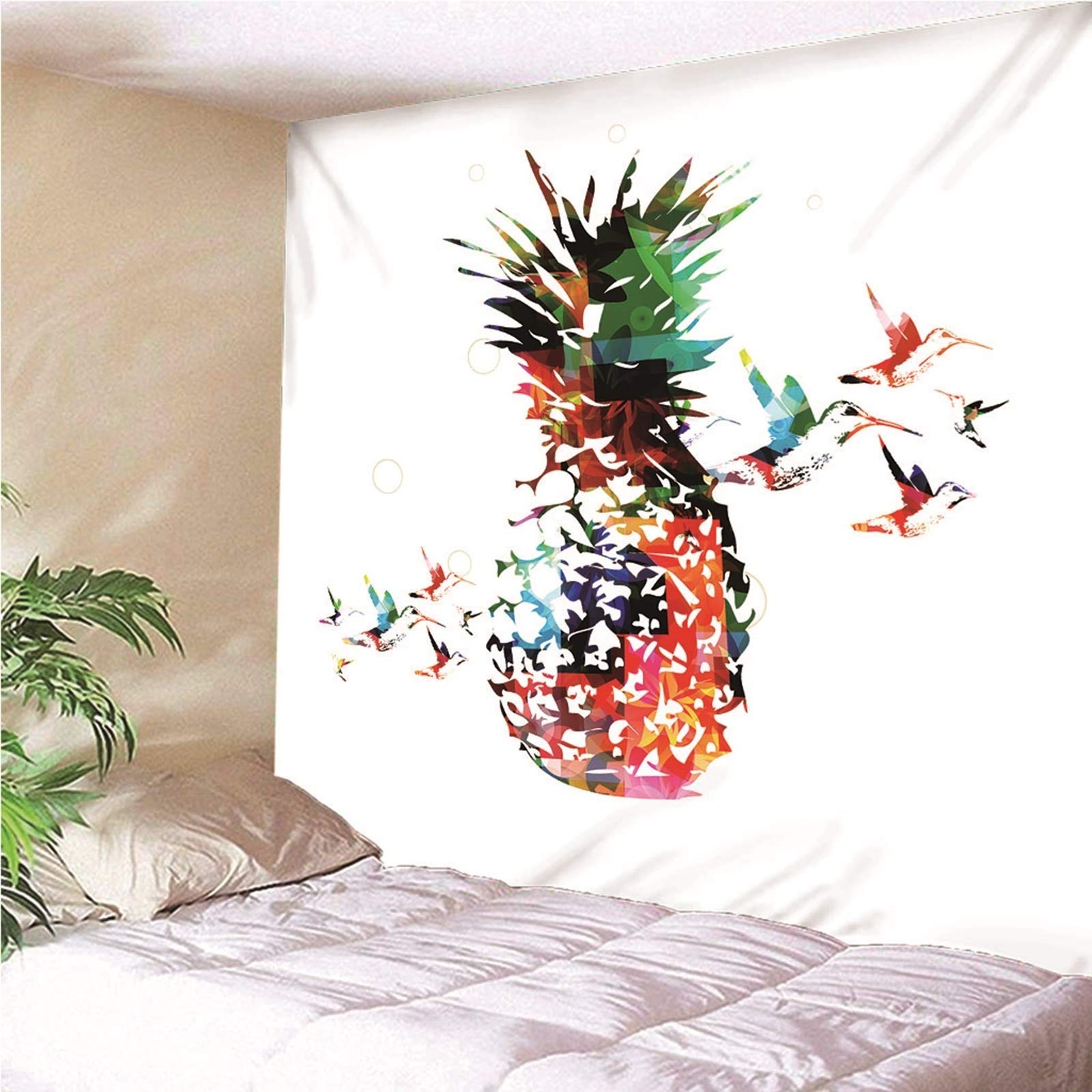 Aeici Tapiz Pared, Tapiz Tela Fruta Piña Aves Tapices De Pared Wall Hanging, Bedsheet(200X200Cm)