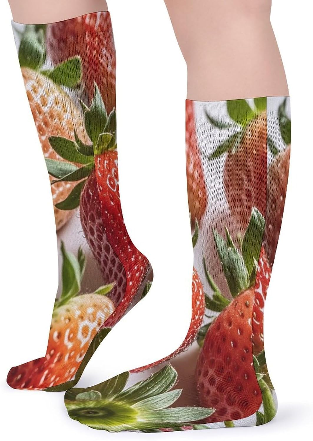 Strawberry Pattern Crew Socks Cozy Casual Calf Socks Lightweight Long Work Sock Breathable Athletic Sock for Hiking Sports Running 5 Pairs