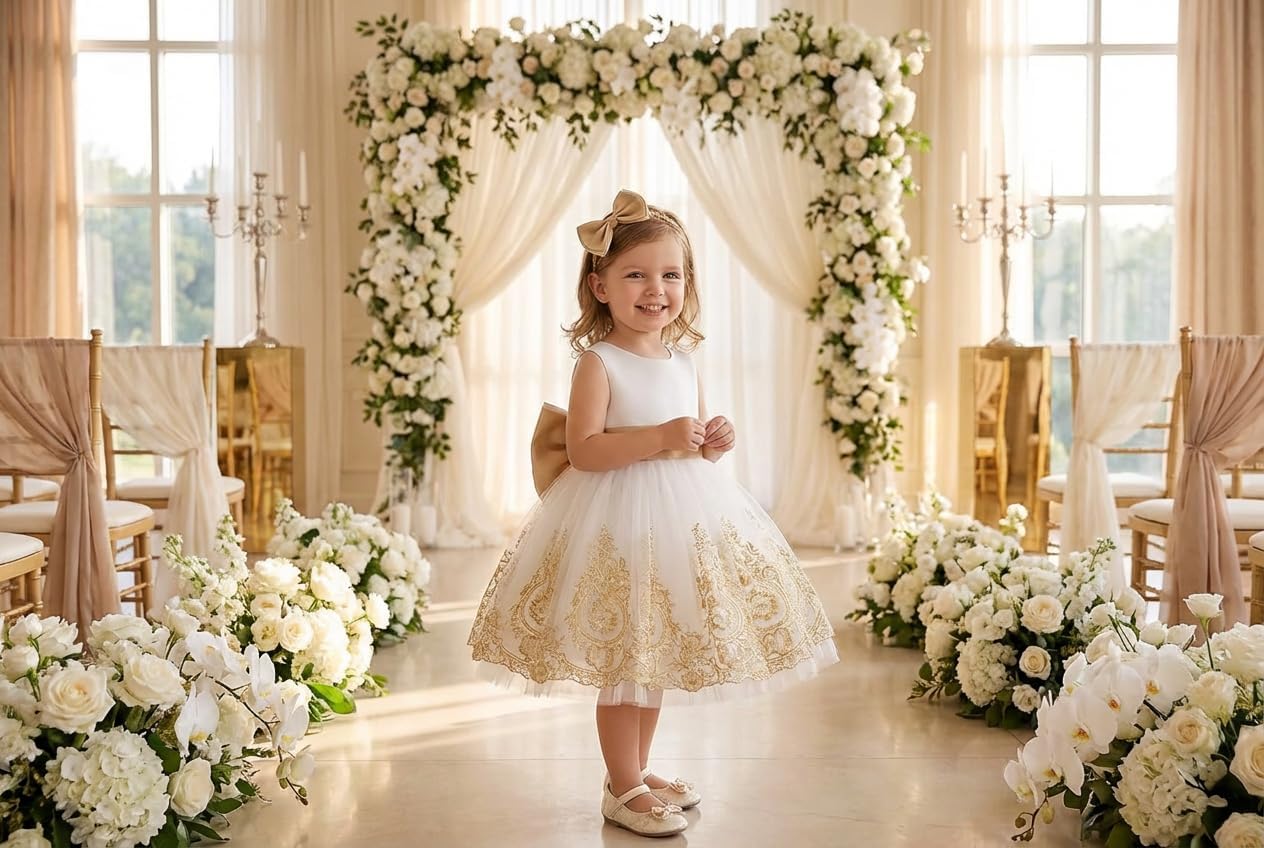 TUIJI 0-6T Big Bowknot Toddler Baby Girls Formal Dresses Pageant Party Lace Embroidery Dress with Headwear