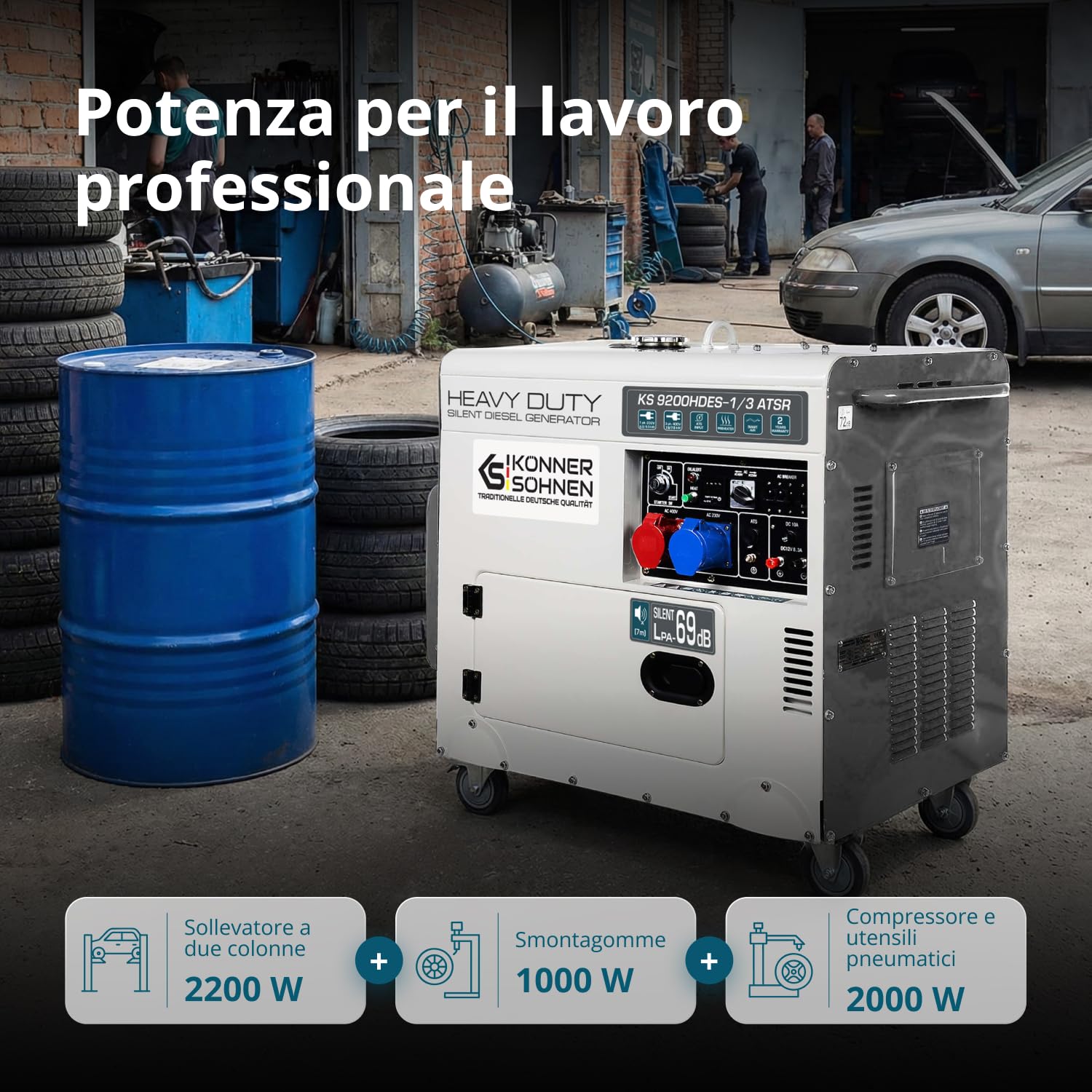 Könner & Söhnen KS 9200HDES-1/3 ATSR, rumore 7500/6400 Watt, 1x16A (400V)/ 1x32A (230 V)
