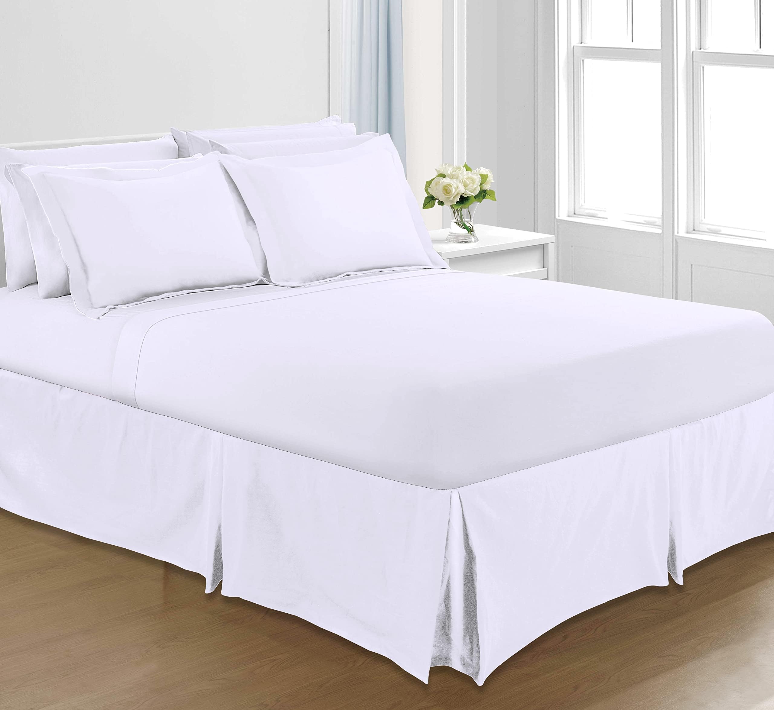 Sapphire Collection PLAIN DYED POLY COTTON PLEATED PLATFORM BASE VALANCE SHEETS (Double, White)