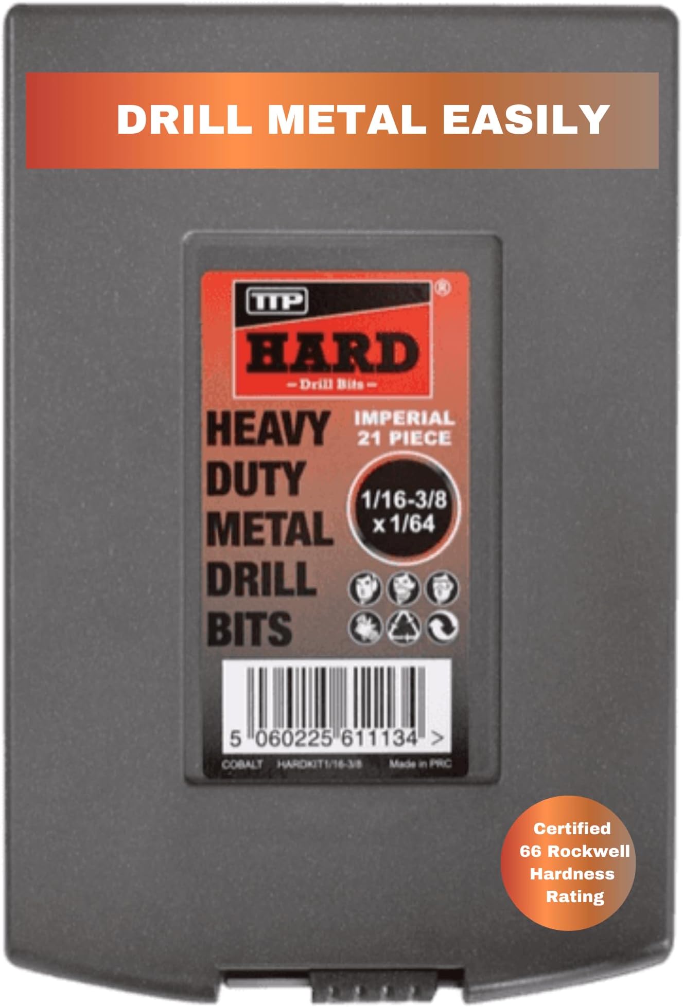 21-Piece M35 Cobalt Drill Bit Set for Metal (1/16โ3/8โ) โ Imperial Jobber Length Bits for Stainless Steel, Hardened Steel, Alloy & Chrome โ 5% Cobalt, Heat-Resistant, Long-Life | TTP HARD