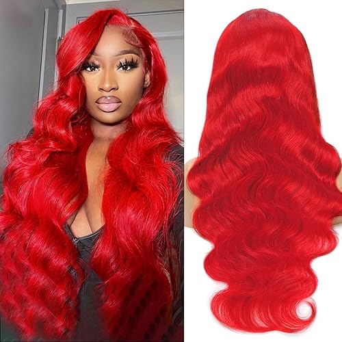 Otinid Pelucas de cabello humano rojo con encaje frontal de 13 x 4 HD, peluca de cabello humano de color rojo con encaje frontal, pelucas de cabello
