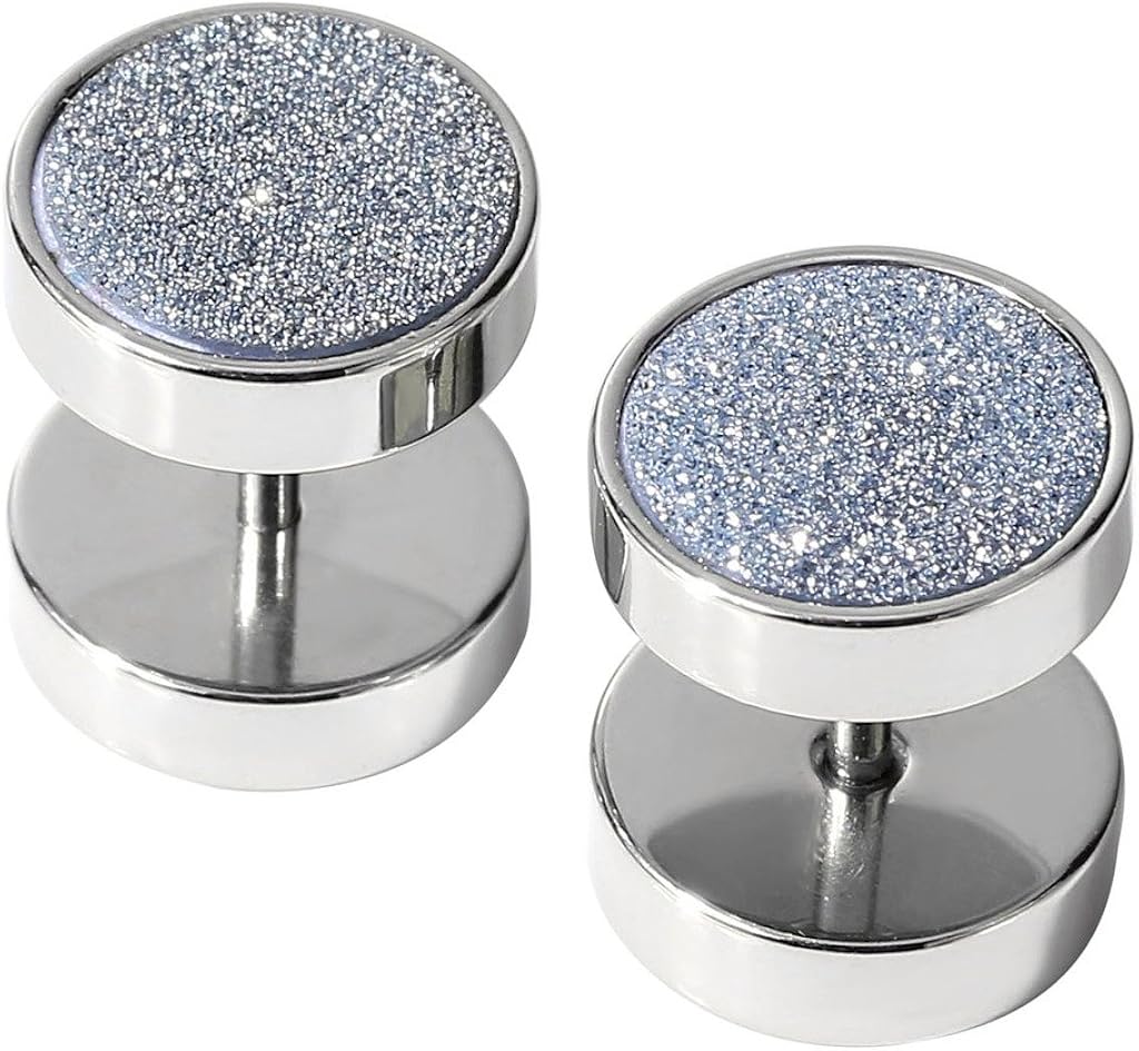 Zysta 2PCS Colorful Glitter Bling 16G Fake Gauge Earring Studs 10mm Wide Men Women Cheater Faux Ear Plugs Illusion Tunnel Stainless Steel Piercing Screw