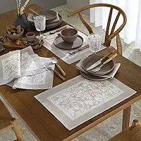 Jogo Americano com 4 peças 45cm x 31cm - Fácil de limpar - Estampa Clássica Floral Bege - Dohler