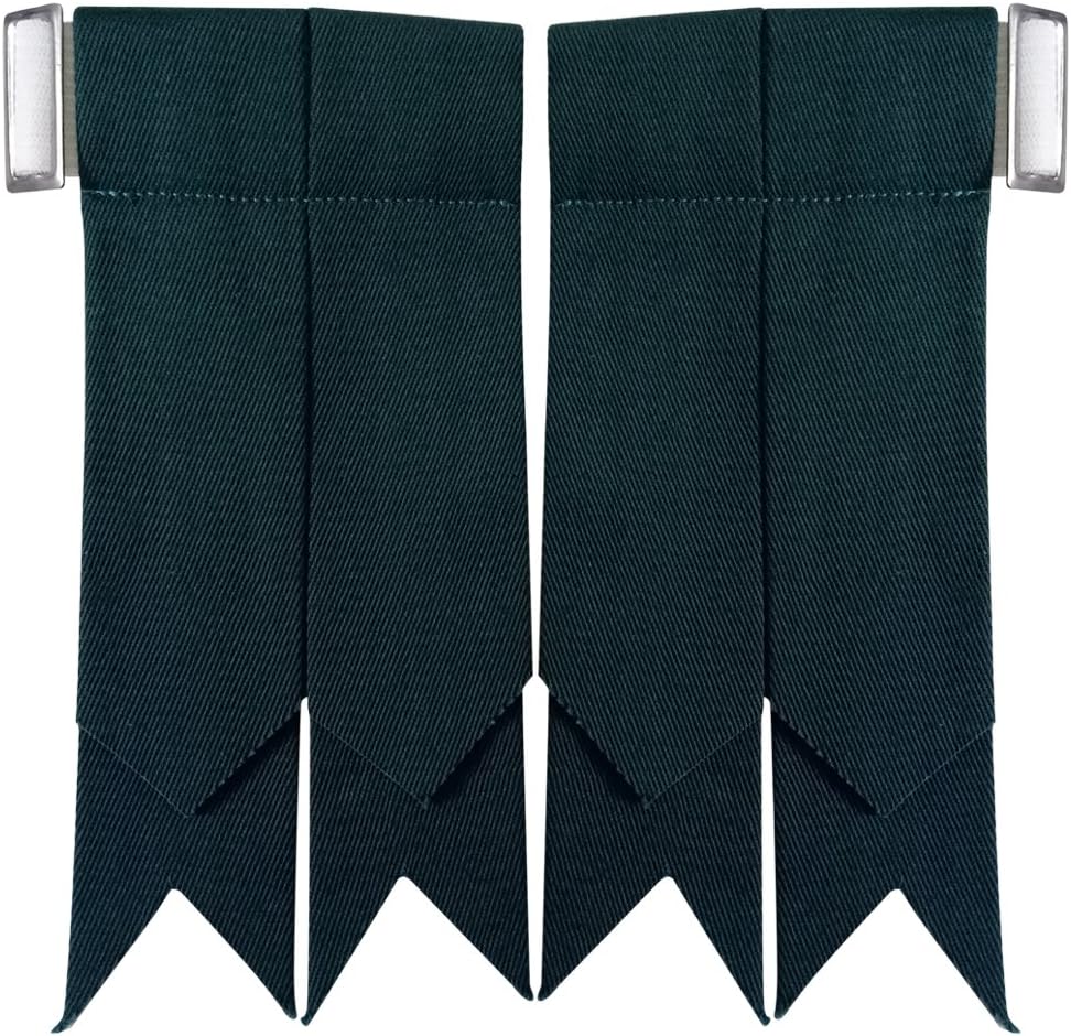 AAR Tartans Kilt Flashes with Heavy Buckle Elastic Adjusters Fit Scottish Highland Wear Accessory for Men Plain Bottle Green Kilt Sock Garters for Kilts Weddings Bagpipes and Formal Events