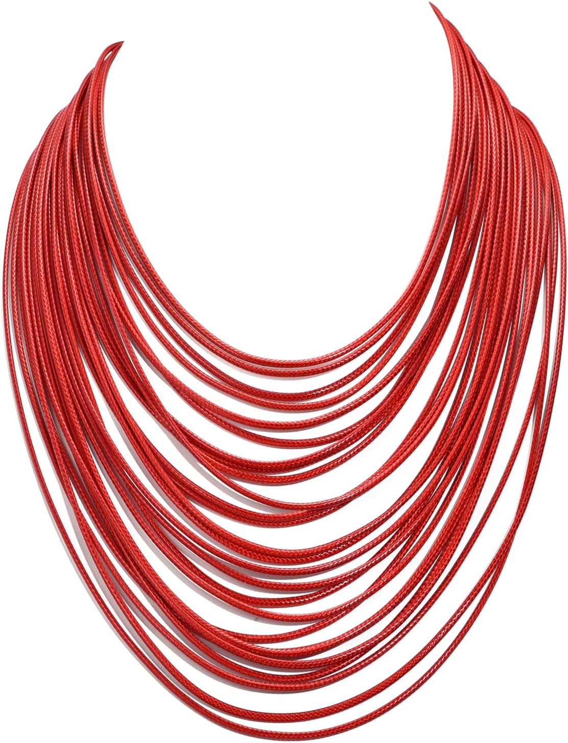 Women Multi Layer Chunky Bib Necklace Magnetic Clasp Wax Line Choker Statement Jewelry