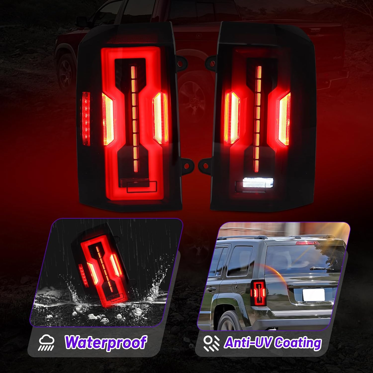 LED Tail Lights Assembly Compatible with 2008-2017 Jeep Patriot, Driver and Passenger Side