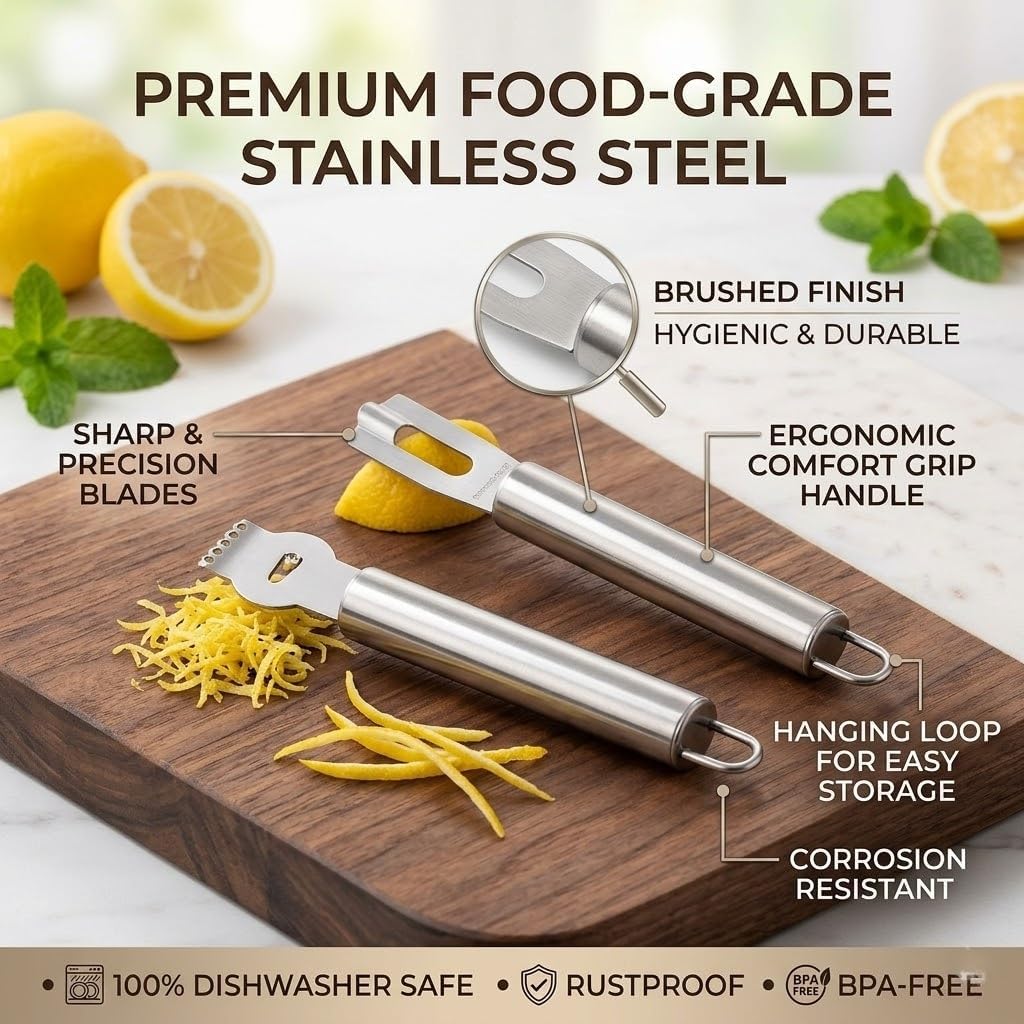 4 Pack Lemon Zester and Channel Knife - Stainless Steel Citrus Peeler, Orange Zester Tool for Cocktails, Garnishing, Bartenders, Baking - Silver image 4