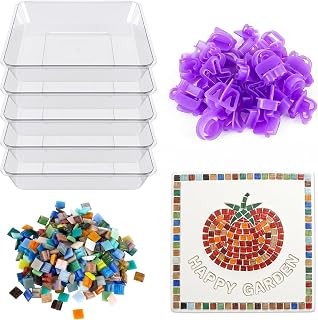 U0U 5Pcs Stepping Stone Kit Includes 12inch Square Cement Molds,Mosaic Tiles and Carving Tools,DIY Garden Stepping Stone Kit for Kids,Outdoor Walkways Pavement Decoration (No Concrete Mix)