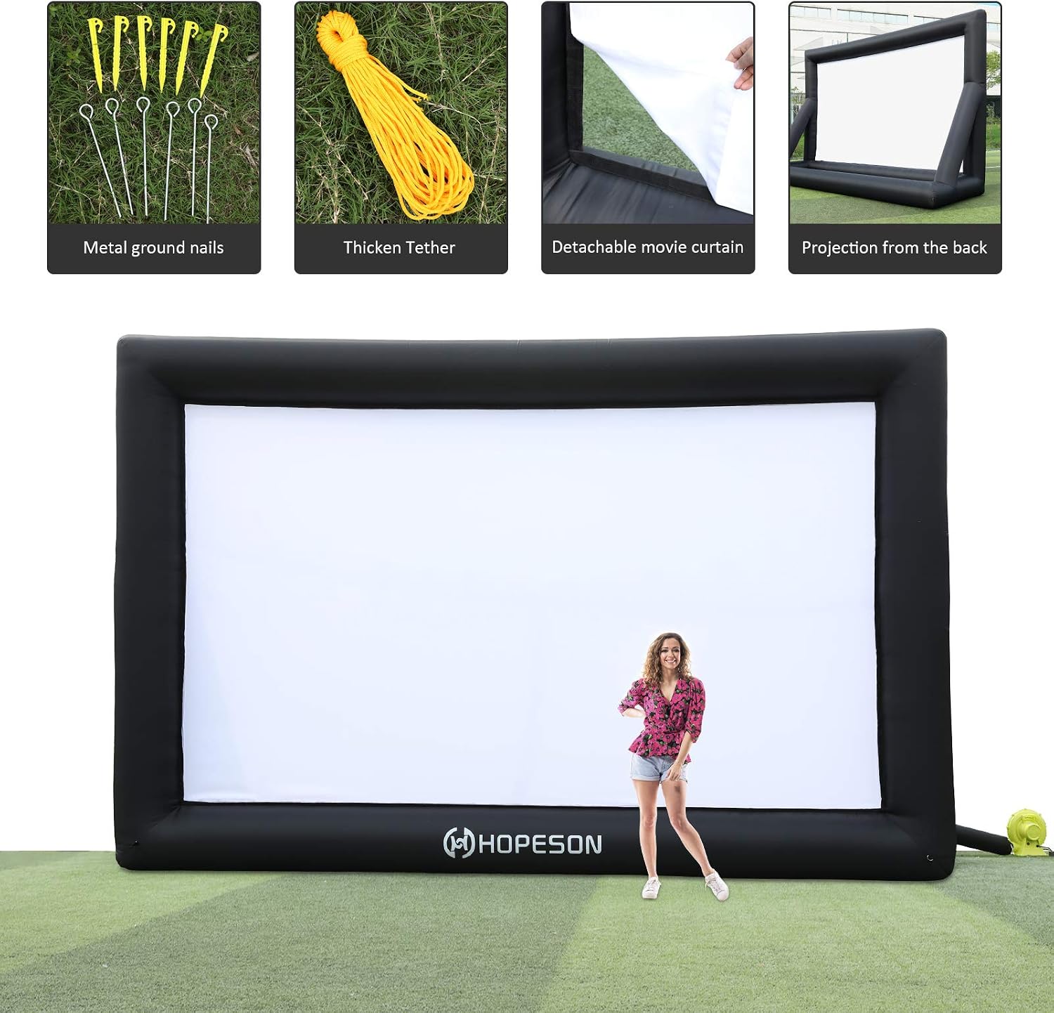 Discount 90% Hopeson 16 Feet Outdoor Inflatable Movie Projector Screen Portable Blow Up TV Projector Screen Motorized Black Theater Screen Backyard Rear Projection