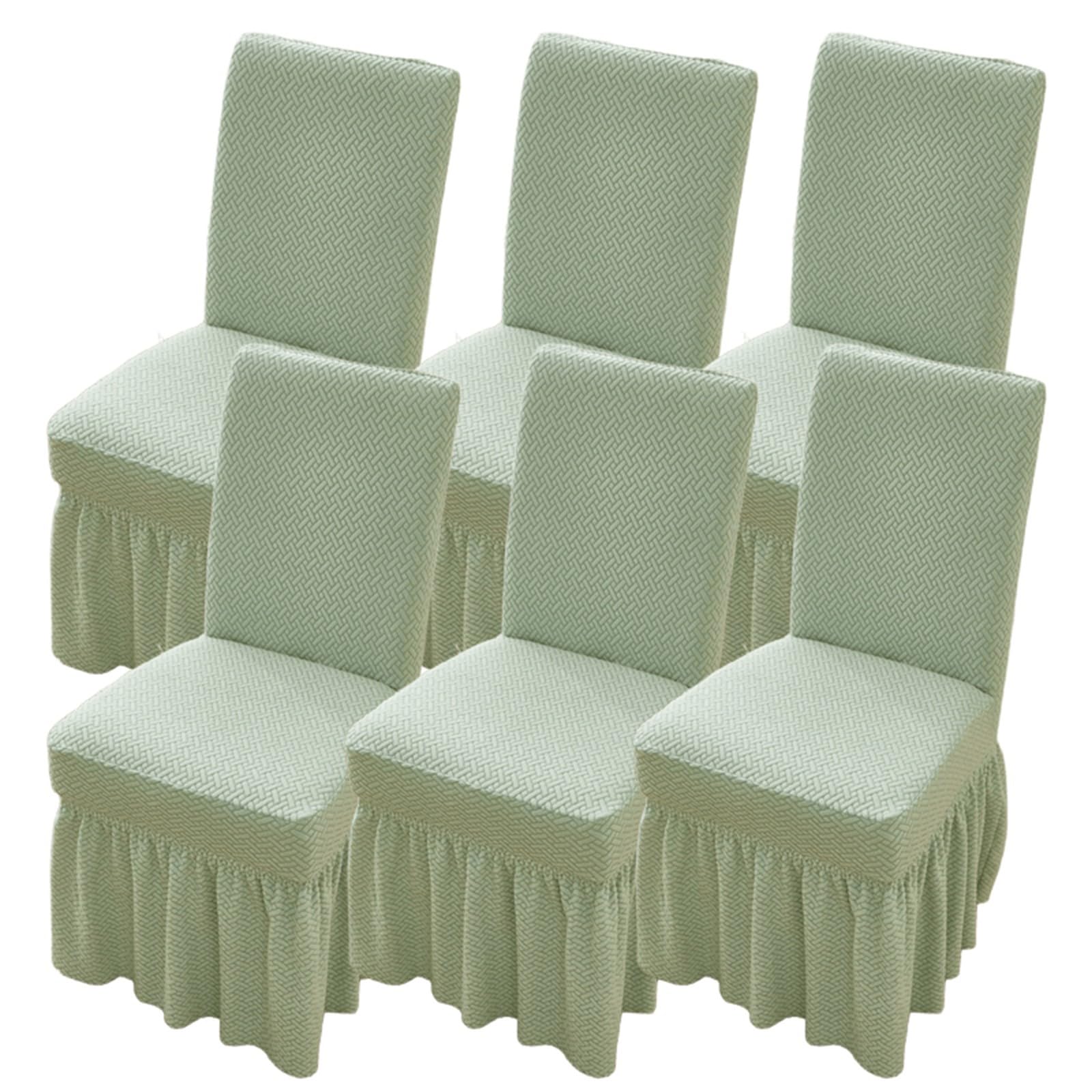 Housse de chaise salle à manger vert élégant extensible par lot de 2, 4 ou 6 avec jupe longue