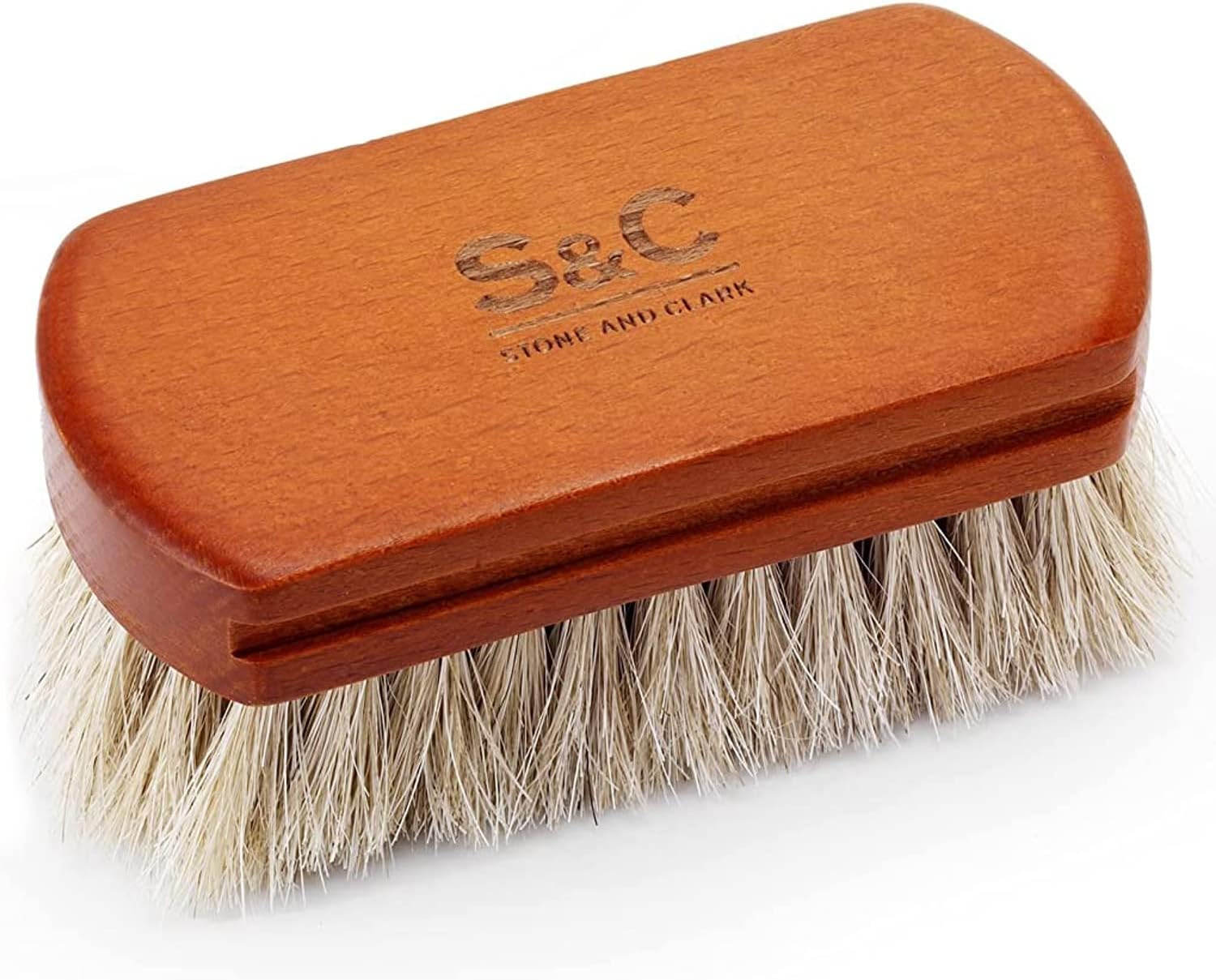 Stone and ClarkHorse Hair Shoe Brush - Polish Your Leather to Perfection - Shoe Polish Brush with 100% Horse Hair Bristles & Concaved Beech Wood Handle (Mini White Hair Brush)
