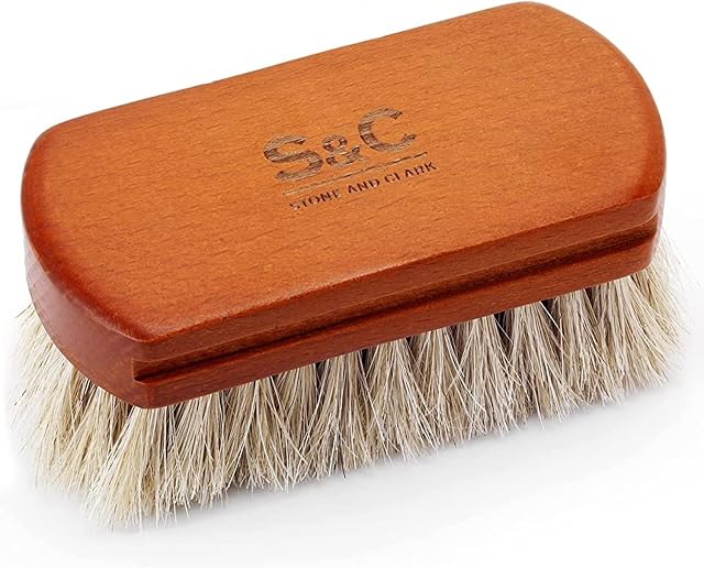 Mini White Horsehair Shoe Brush - Portable Horse Hair Brushes w/ Natural Wood Handle - Soft Bristle Shoe Shine Brush for Cleaning, Buffing & Polishing Leather Shoes - Travel-Friendly Size