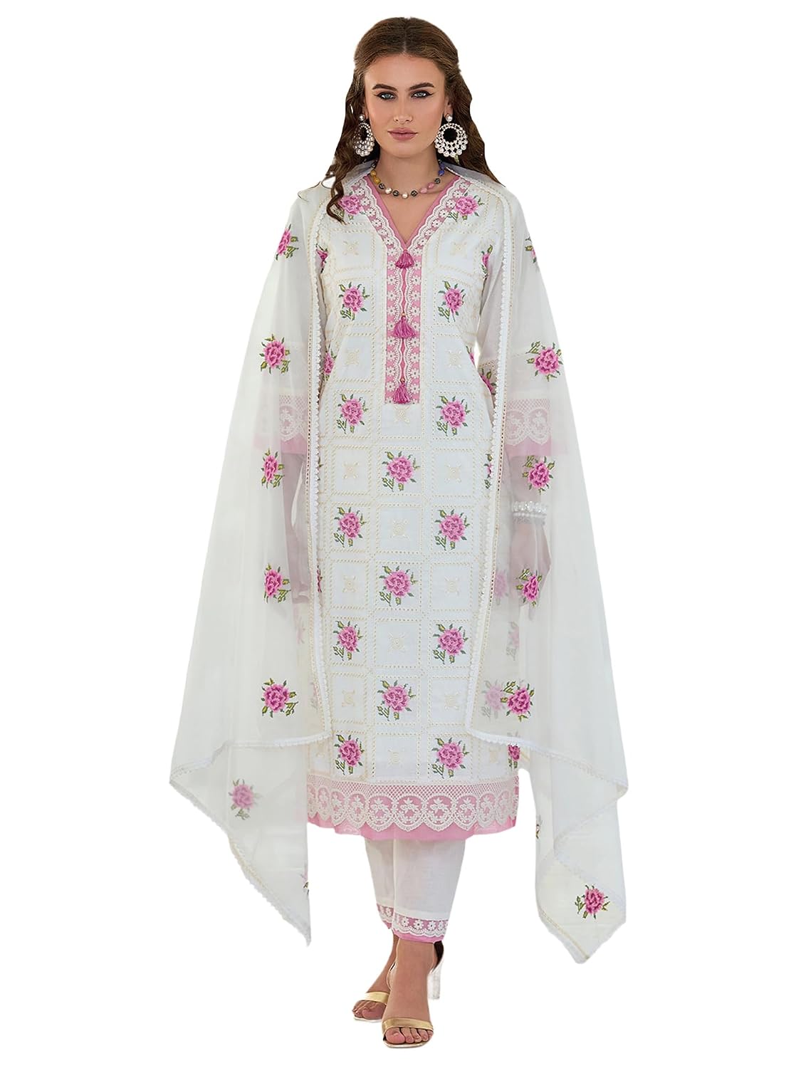 INDO ERA Women's Straight Pure Cotton Floral Embroidered Kurta & Pant with Dupatta Set (IEOUT10315) - Review, Price and Buying Guide