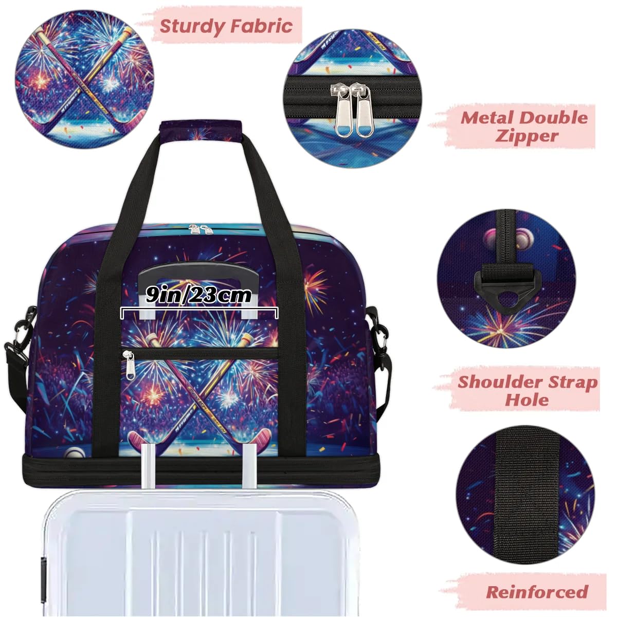 Sac de sport de hockey pour homme et femme, sac de week-end, sac fourre-tout pliable et séparé, 47 l pour sport, gym, yoga, couleur, 47 L, Organiseur de sac