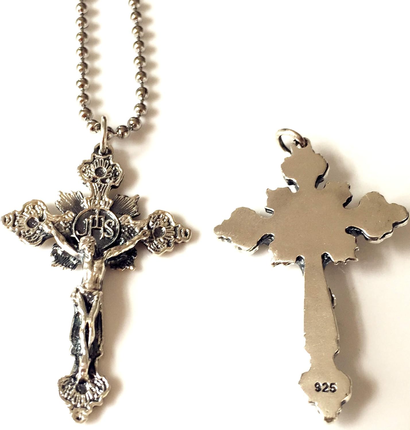 elegantmedical S925 Sterling Silver Large Crucifix Cross rosary part necklace pendant catholic gift - Image 5