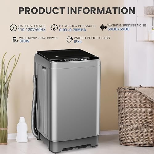 Miniatura 2 de Lavadora completamente automática de 15.6 libras, lavadora de lavandería compacta portátil con bomba de drenaje, 10 programas, 8 niveles de agua con