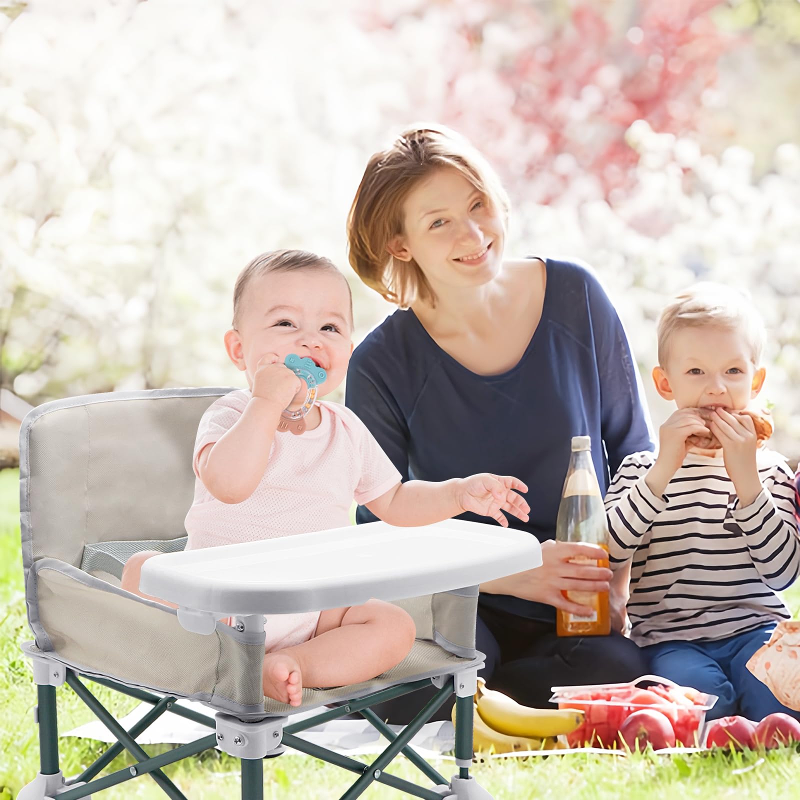 Silla de camping para bebé con bandeja, asiento elevador plegable para niños, silla alta portátil con bolsa de viaje, silla alta de viaje, silla de alimentación de bebé para picnic, camping